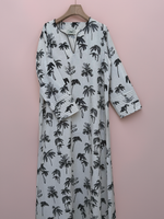 Load image into Gallery viewer, Cotton and Linen Blend Pin-Tuck Sleeves Jalabiya - Black Palms