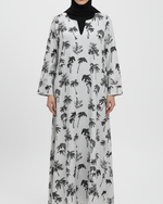Load image into Gallery viewer, Cotton and Linen Blend Pin-Tuck Sleeves Jalabiya - Black Palms