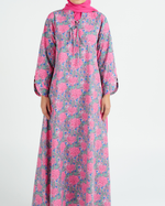 Load image into Gallery viewer, Turkish Cotton Tie-Up neckline Jalabiya +Shailah - Pink Roses Garden