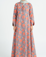 Load image into Gallery viewer, Turkish Cotton Tie-Up neckline Jalabiya +Shailah - Orange Roses Garden