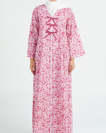 Load image into Gallery viewer, Cambric Cotton - Triple Ribbons jalabiya +Shailah - Ruby Red Flowers