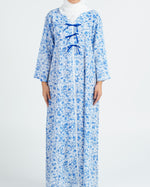 Load image into Gallery viewer, Cambric Cotton - Triple Ribbons jalabiya +Shailah - Blue Flowers