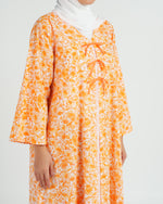 Load image into Gallery viewer, Cambric Cotton - Triple Ribbons jalabiya +Shailah - Orange Flowers