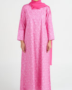Load image into Gallery viewer, Indian Cotton Pin-Tuck Sleeves Jalabiya +Shailah - Pink Tulips