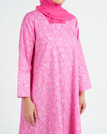 Load image into Gallery viewer, Indian Cotton Pin-Tuck Sleeves Jalabiya +Shailah - Pink Tulips