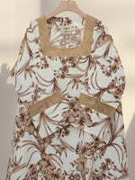 Load image into Gallery viewer, Pin-Tuck Mesh Sleeves Jalabiya - Brown and Beige Flowers