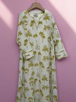 Load image into Gallery viewer, Cotton and Linen Blend Pin-Tuck Sleeves Jalabiya - Lime Yellow Palms