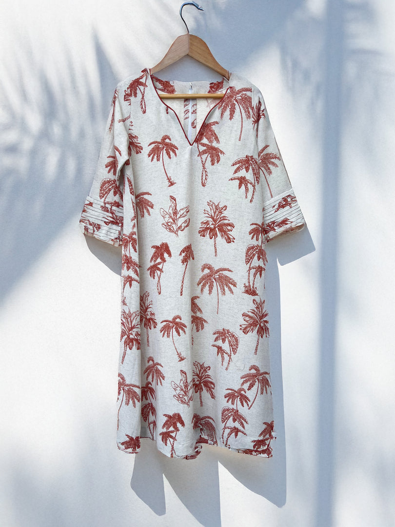 KIDS Pin-Tuck Sleeves Jalabiya - Burned Orange Palms