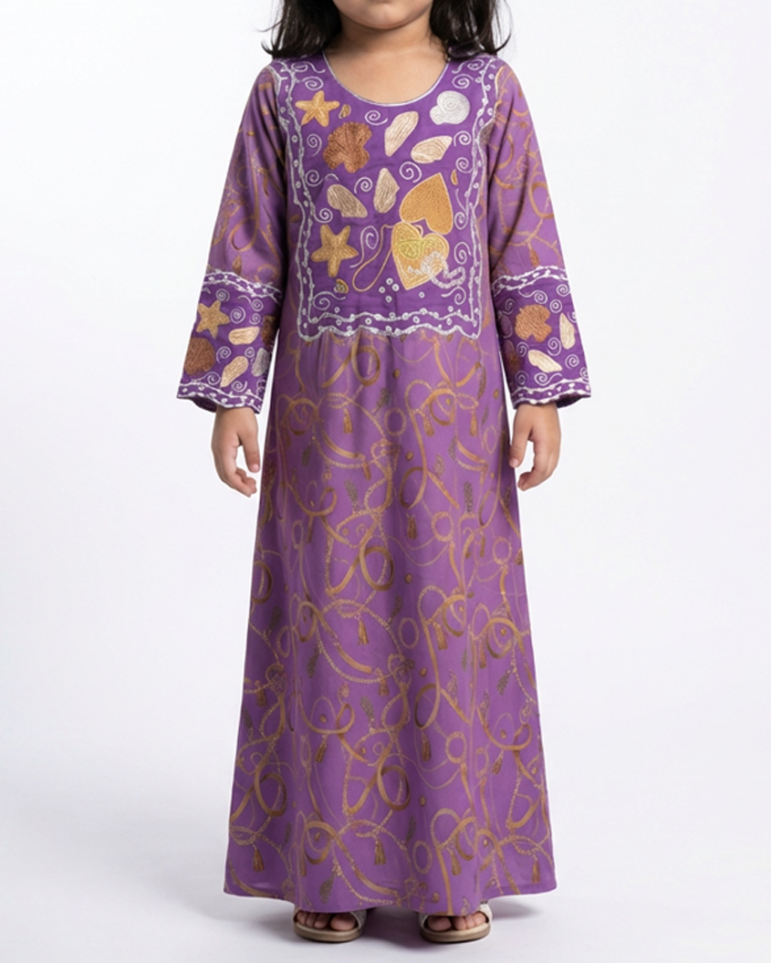 KIDS EMBROIDERY COLLECTION - Purple Star & Shell Charm Jalabiya
