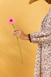 RESORT WEAR - Puffed Sleeve - Brown Floral