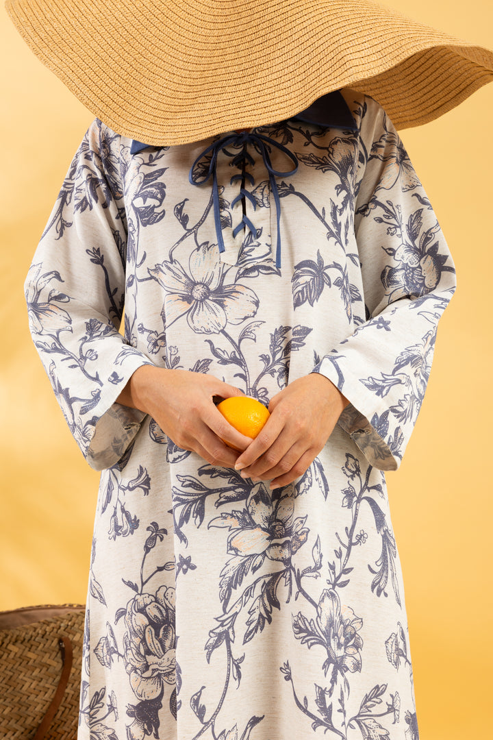 RESORT WEAR - Tie Up Neckline - Light Blue Flowers