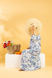 RESORT WEAR - Tie Up Neckline - Blue Flowers