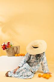 RESORT WEAR - Tie Up Neckline - Teal Flowers