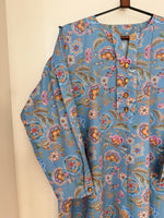 Load image into Gallery viewer, BEDAZZLED COLLECTION - Pleated V-neck Jalabiya - Blue Garden Motifs