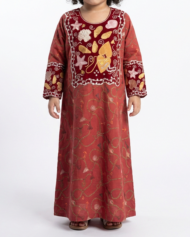 KIDS EMBROIDERY COLLECTION - Red Star & Shell Charm Jalabiya
