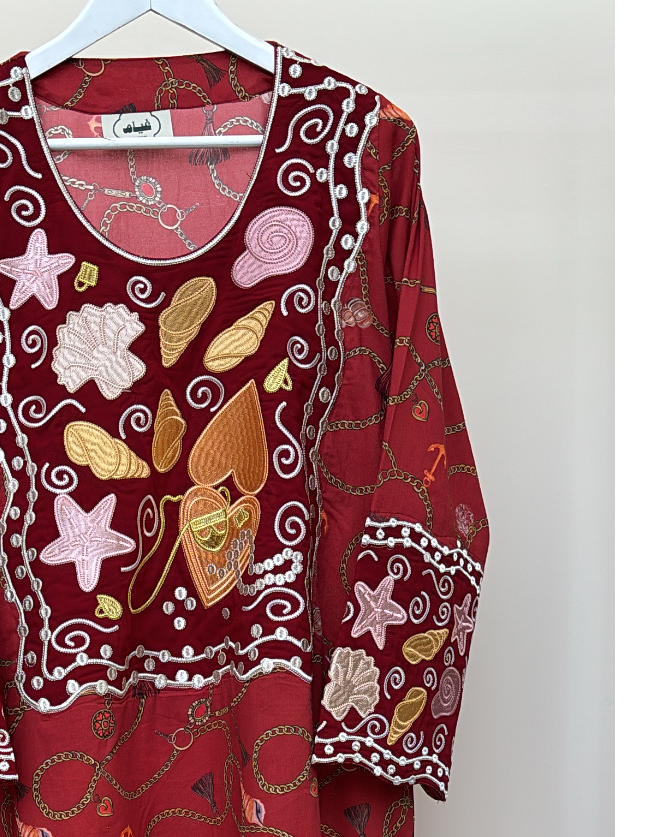 EMBROIDERY COLLECTION - Red Star & Shell Charm Jalabiya
