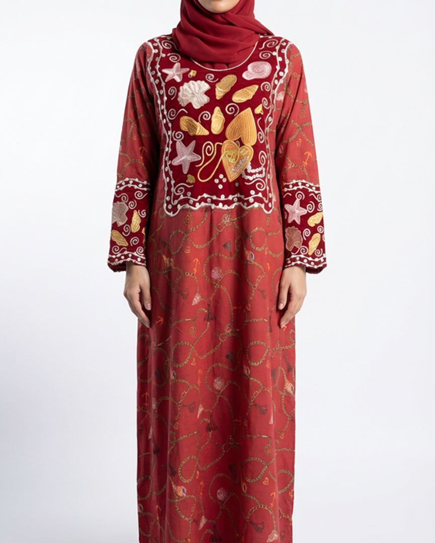 EMBROIDERY COLLECTION - Red Star & Shell Charm Jalabiya