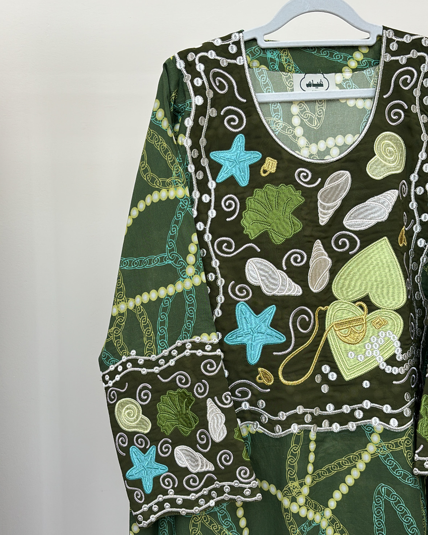 EMBROIDERY COLLECTION - Green Star & Shell Charm Jalabiya