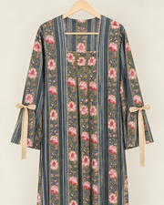 Pleated Tie Sleeve Jalabiya - Grey