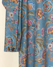 BEDAZZLED COLLECTION - Pleated V-neck Jalabiya - Blue Garden Motifs