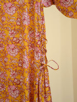 Load image into Gallery viewer, Classic Waist Ribbons Jalabiya - Orange and Pink Flowers
