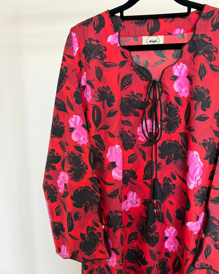 BEDAZZLED COLLECTION - Waves Jalabiya - Red Floral