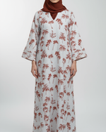 Load image into Gallery viewer, Cotton and Linen Blend Pin-Tuck Sleeves Jalabiya - Burned Orange Palms
