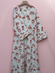 Cotton and Linen Blend Pin-Tuck Sleeves Jalabiya - Burned Orange Palms