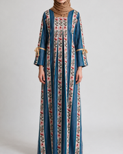 Pleated Tie Sleeve Jalabiya - Blue