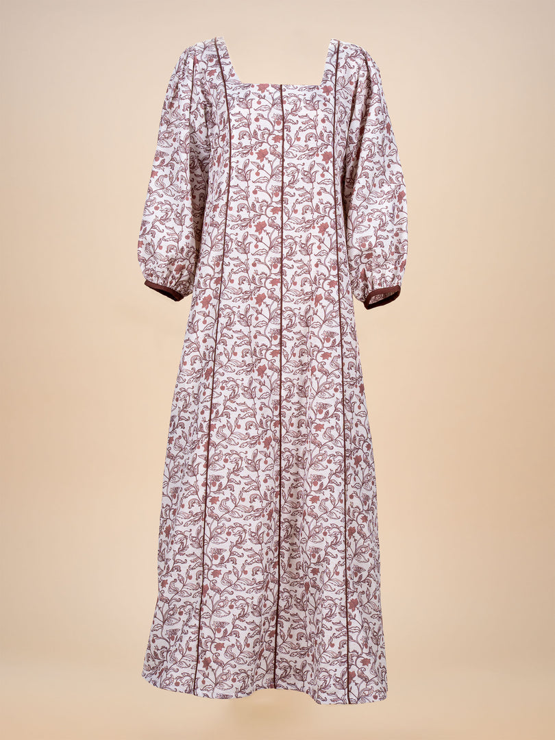 RESORT WEAR - Puffed Sleeve - Brown Floral