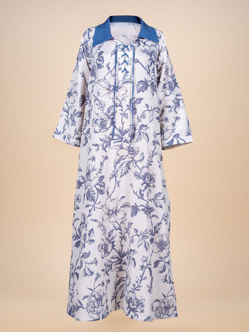 RESORT WEAR - Tie Up Neckline - Light Blue Flowers
