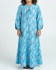 KIDS Tie-Up neckline Jalabiya - Pink and Blue Flame Waves