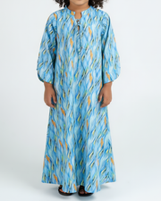 KIDS Tie-Up neckline Jalabiya - Orange and Blue Flame Waves