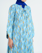 Load image into Gallery viewer, Turkish Cotton Tie-Up neckline Jalabiya - Orange and Blue Flame Waves

