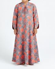 KIDS Tie-Up neckline Jalabiya - Orange Roses Garden