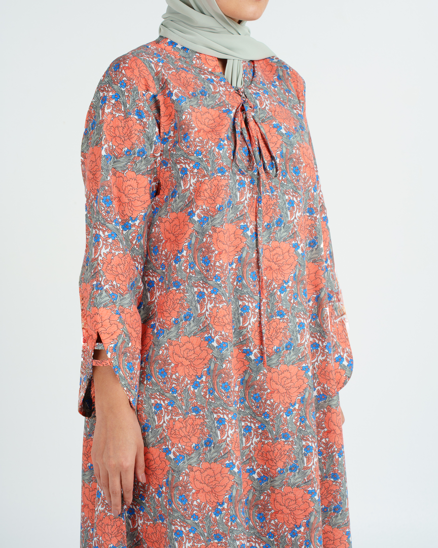 Turkish Cotton Tie-Up neckline Jalabiya - Orange Roses Garden