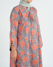 Turkish Cotton Tie-Up neckline Jalabiya +Shailah - Orange Roses Garden
