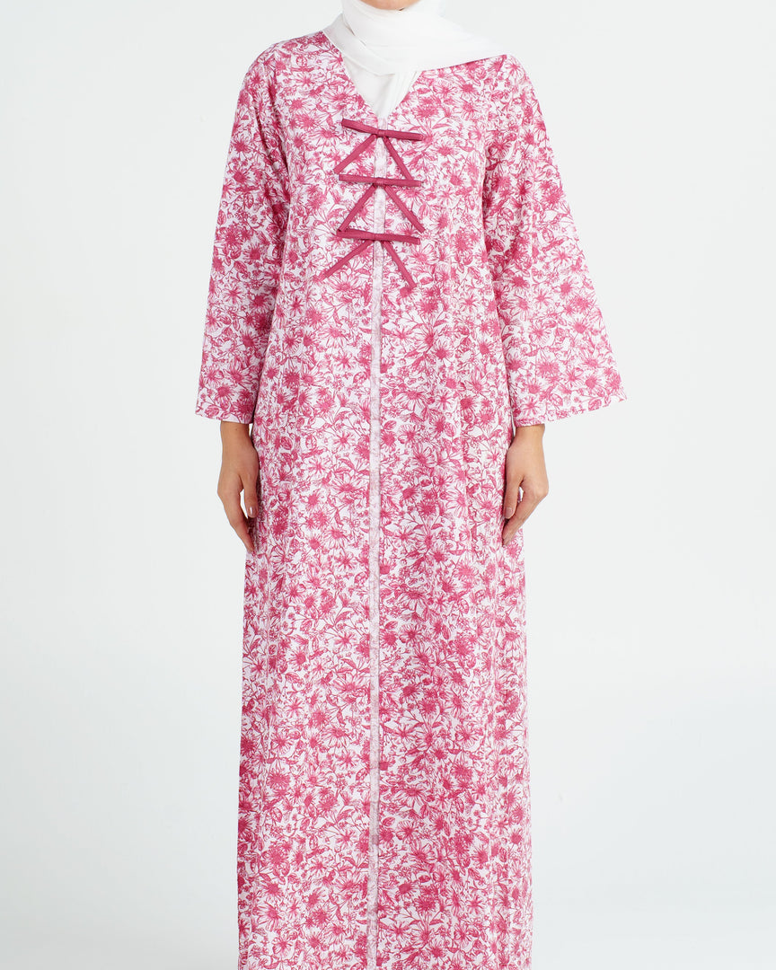 Cambric Cotton - Triple Ribbons  jalabiya - Ruby Red Flowers