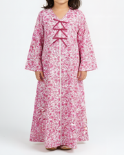 KIDS Triple Ribbons  jalabiya - Ruby Red Flowers