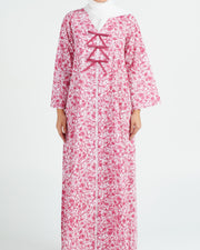 Cambric Cotton - Triple Ribbons  jalabiya +Shailah - Ruby Red Flowers