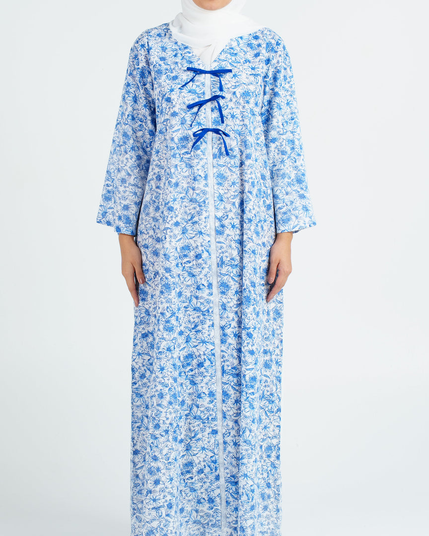 Cambric Cotton - Triple Ribbons  jalabiya - Blue Flowers