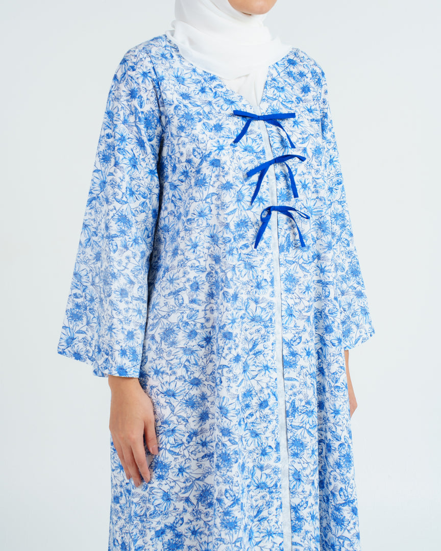 Cambric Cotton - Triple Ribbons  jalabiya - Blue Flowers