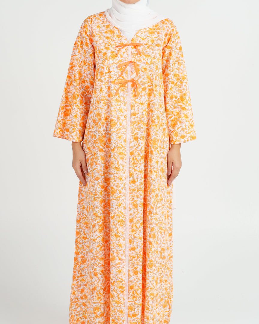 Cambric Cotton - Triple Ribbons  jalabiya - Orange Flowers