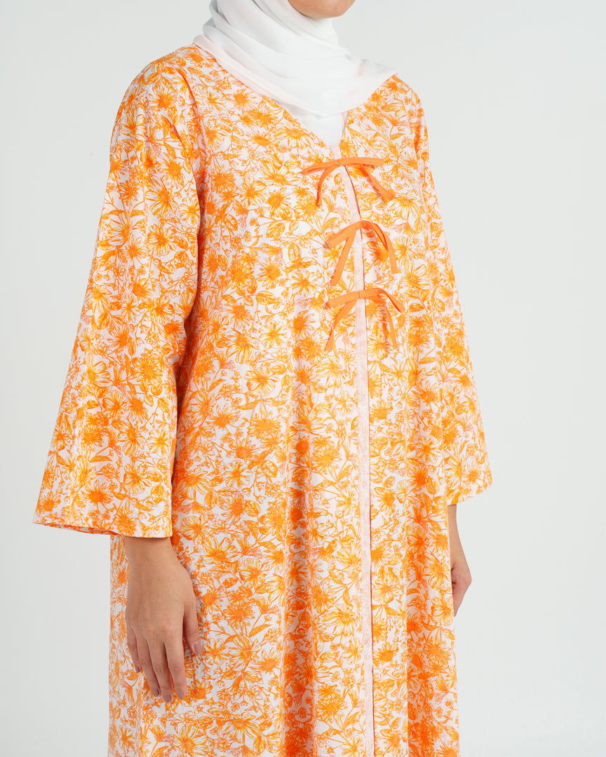 Cambric Cotton - Triple Ribbons  jalabiya - Orange Flowers