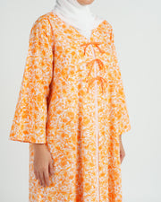 Cambric Cotton - Triple Ribbons  jalabiya +Shailah - Orange Flowers