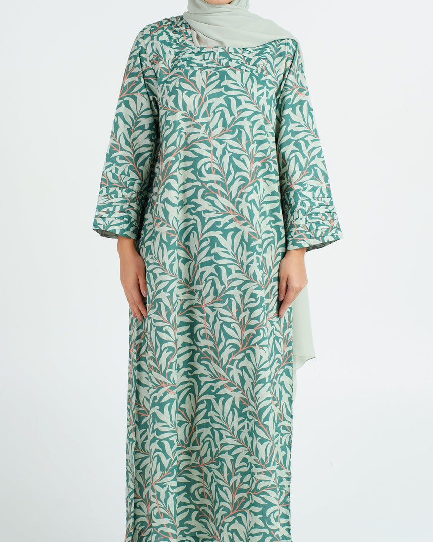 Indian Cotton Small Twisted Pleats - Green Leaves