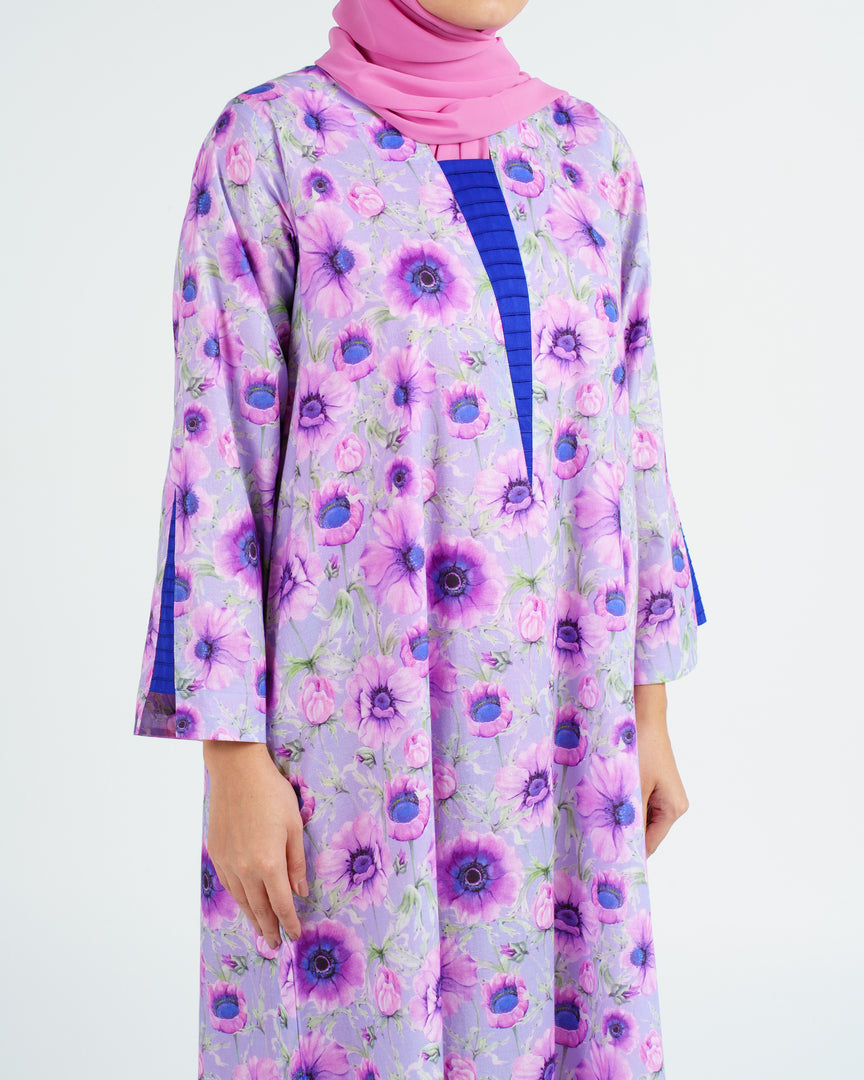 Indian Cotton Pleated Front Panels - Violet Poppies