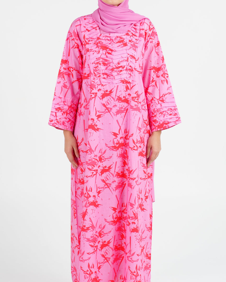 Indian Cotton Large Twisted Pleats - Vivid Pink & Red