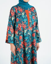 Indian Cotton Pleated Front Panels - Teal and Coral Floral