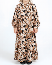 KIDS Rayon Black and Beige Flowers